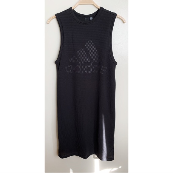 ADIDAS | Mesh-Overlay Logo Tank Black Dress XS - Picture 2 of 8